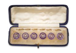 A rare set of amethyst and seed pearl buttons, circa 1900