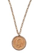 A George V sovereign coin pendant necklace
