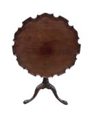 A George III piecrust circular tilt top tripod tea table, diameter 77cm, height 68cm