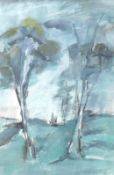 Billie Newey (contemporary), Tanyard trees, abstract acrylic on board, signed, 36 x 24cm Provenance: