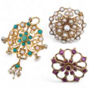 Two brooches and a pendant, each of floral design, the brooches set with circular-cut garnets, and