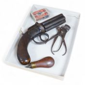 A six shot 80 bore, self-cocking, pepperbox revolver signed; W. Dooley, Liverpool, with foliate
