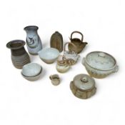 A collection of large Studio pottery vases teapots bowls and tureens (12). Tallest 27cm high