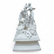 A 19th century Naples tin glazed pottery group of figures wrestling a Europa and the bull, 14in.