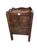 A George III inlaid mahogany tray top bedside cabinet, width 50cm, depth 46cm, height 77cm