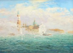 Richard Wood (b.1950), 'Morning mist, Venice', signed, inscribed verso, oil on canvas, 53 x 71cm