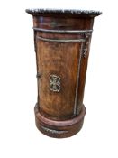 A 19th century French ormolu mounted mahogany cylindrical pot cupboard, with dished grey marble top,