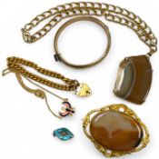 A group of gilt metal / pinchbeck jewels and an Arts & Crafts brooch by William Hair Haseler,
