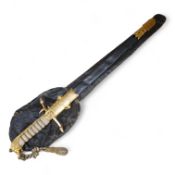 A post 1902 regulation Naval Officer’s dirk with lion’s head pommel, bullion dress knot, shark