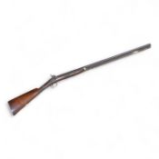 An English 16 bore back action, single barrel, percussion sporting gun, with half octagonal barrel