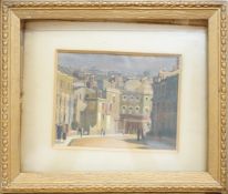Modern British, Street scene with figures, oil, 12 x 13.5cm
