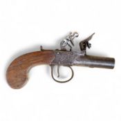 A boxlock flintlock pocket pistol with turn off barrel, Birmingham proved, frame engraved; Salmon