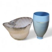 A studio pottery with incised initialled, dated ‘73 and a similar bowl, largest 21cm in diameter