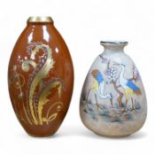 Two French or Belgian Art Deco vases, by Pinon-Maurice and A. Dubois, 34cm