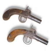 A pair of percussion cap pistols with turn off 5cm barrels, the frames engraved Noch, London,