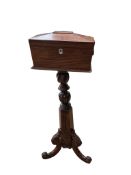 A Regency rosewood sarcophagus tea caddy, on associated stand