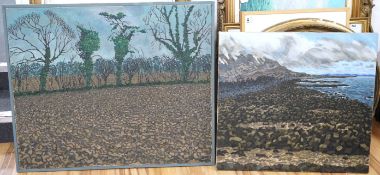 Anthony Amies (1945-2000), Rocky coastal view and hedgerow, each signed and dated '79 and '80, two