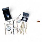 A brass cased S. Smith & Son open faced pocket watch with Roman dial, one other pocket, a quantity