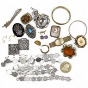 A pair of amethyst and diamond cufflinks and a collection of jewels, comprising: a pair of
