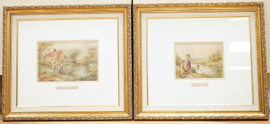 Manner of Myles Birket Foster RWS (1825-1899), Riverscapes with figures fishing, bears monogram,