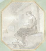 Manner of Francis Wheatley (1747-1801), 'A country girl reading', charcoal heightened with white,