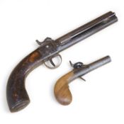 A boxlock percussion pocket pistol with Damascus twist turn off barrel, liege proofs, rounded wooden