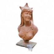 A 19th century French terracotta bust of Mathurine de Vallois, 60cm