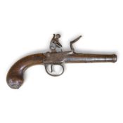 A Queen Anne style box lock flintlock travelling pistol, with turn off cannon barrel, 6cm, frame