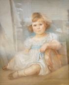English school, mid 19th century, Portrait of a young girl holding a tambourine, pastoral on paper