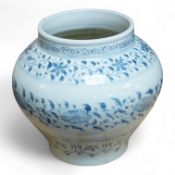 A Chinese blue and white squat vase with floral decoration, 16cm high