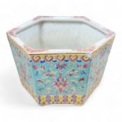 A 19th century Chinese famille rose hexagonal planter, 16cm