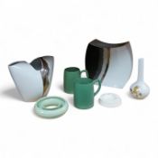 A collection of Rosenthal and Wedgwood pottery to include a pair of Keith Murray mugs, abstract