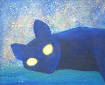 Eve Poland (contemporary), Abstract study of a cat, artist's stamp verso, oil on board, 24 x 28cm