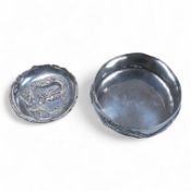 An early 20th century Chinese Export white metal small trinket dish with dragon decoration, by