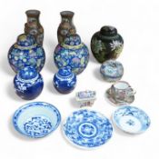 Fourteen pieces of Chinese porcelain and pottery, 19th/20th century to include a pair of blue and