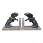 A pair of French Art Deco style spelter bookends, 18cm wide