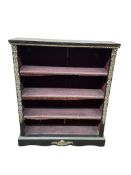 A Victorian gilt metal mounted ebonised open bookcase, width 96cm, depth 26cm, height 113cm