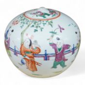 A 19th century Chinese famille rose 'Boys' jar and cover, 19cm