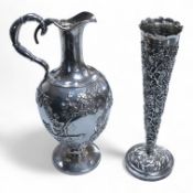 An early 20th century Chinese Export white metal posy vase, by Wang Hing, 18.4cm and a similar