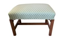 A George III rectangular upholstered dressing stool, width 71cm, depth 51cm, height 47cm