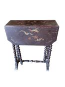 A chinoiserie lacquer bobbin turned Sutherland table, width 56cm, depth 21cm, height 69cm