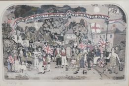 Graham Clarke (b.1941), 'Left right oops!' and 'December', two etchings with aquatint, each signed
