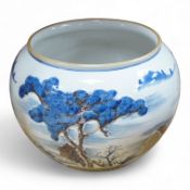 A Chinese blue and white and copper red jardiniere, 19cm