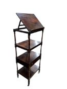 A Regency rosewood four tier whatnot with hinged ratchet top, width 46cm, depth 37cm, height 122cm