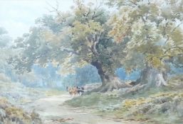 Alfred Powell (fl.1870-1901), 'The logging team', watercolour, unsigned, inscribed to the mount