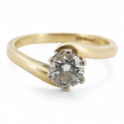 A diamond solitaire ring, claw-set with a brilliant-cut diamond weighing approximately 0.50