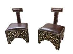 A pair of 20th century Moroccan Berber bone, horn and repousse metal chairs with seats, width