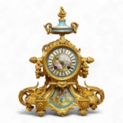 A late 19th century French Sevres style ormolu mantel clock, 31cm
