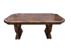 An Art Deco walnut dining suite, comprising: dining table, width 190cm, depth 110cm, height 80cm