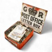 An enamelled GR Post Office Letter Box plaque, together with a group of enamel plates with details